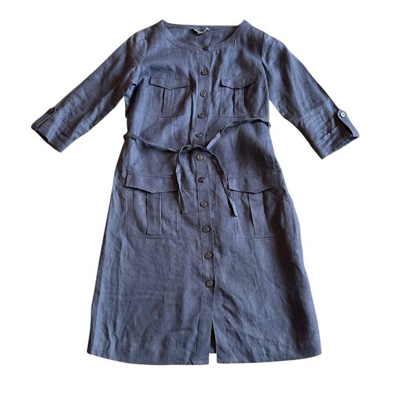 Go Silk Dresses & Skirts - Go Silk 100% Linen Button-Down Shirt Dress w/ Belt 3/4 Sleeves Pockets Size XS
